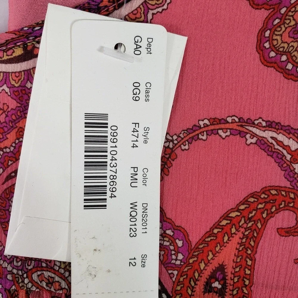 J.Crew Paisley Blouse Womens‎ Size 12 Pink Silk Long Sleeve Ruffle Detail Shirt